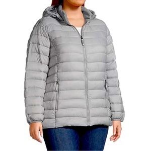 NEW St. John’s Bay 1X Plus Gray Packable Hooded Puffer Coat Jacket